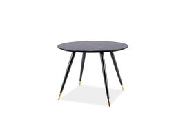 Masa rotunda din MDF, sticla si metal, Cynder II Negru / Auriu, Ø100xH76 cm