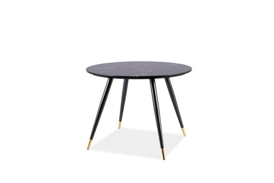 Masa rotunda din MDF, sticla si metal, Cynder II Negru / Auriu, Ø100xH76 cm
