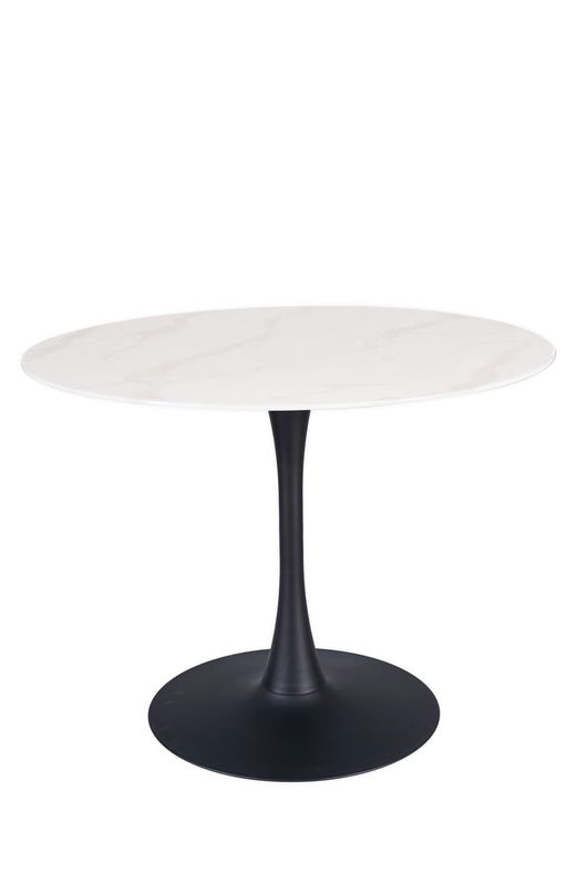 Masa rotunda din sticla si metal, Ontarinio Alb / Negru, Ø100xH76 cm
