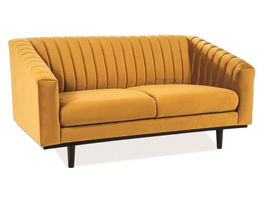 Canapea fixa tapitata cu stofa, 2 locuri Asparo II Velvet Mustariu / Wenge, l150xA85xH76 cm