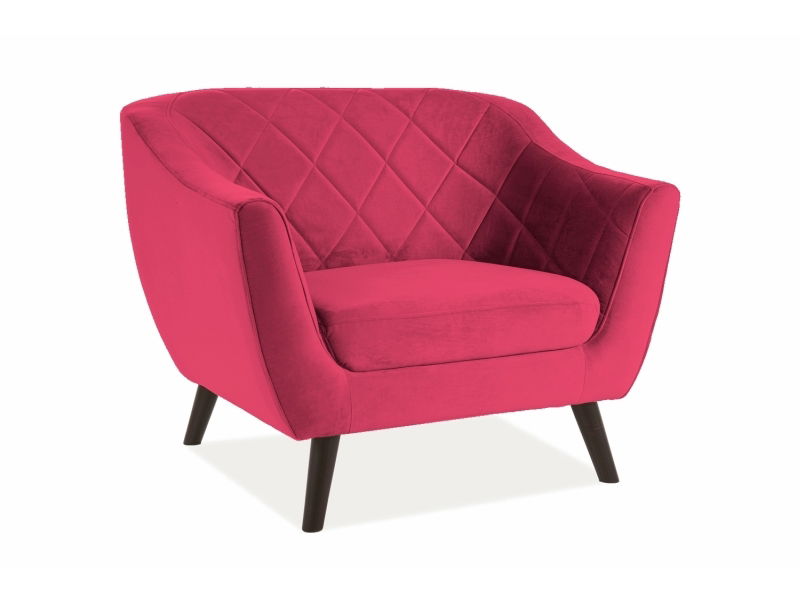 Fotoliu fix tapitat cu stofa si picioare din lemn Mondal 1 Velvet Bordeaux / Wenge, l105xA85xH83 cm