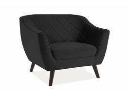 Fotoliu fix tapitat cu stofa si picioare din lemn Mondal 1 Velvet Negru / Wenge, l105xA85xH83 cm