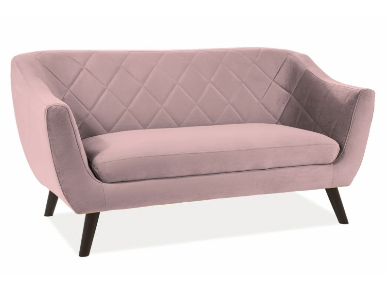 Canapea fixa tapitata cu stofa, 2 locuri Mondal 2 Velvet Roz / Wenge, l160xA85xH83 cm