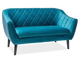 Canapea fixa tapitata cu stofa, 2 locuri Mondal 2 Velvet Turcoaz / Wenge, l160xA85xH83 cm
