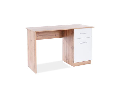 Masa de birou din pal, cu 1 sertar si 1 usa Benny-002 Stejar Wotan / Alb, L120xl51xH78 cm
