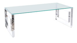 Masa de cafea din sticla si metal Alucia A Transparent / Crom, L120xl60xH45 cm
