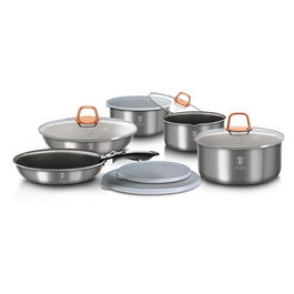 Set oale si tigai din aluminiu cu invelis antiaderent de titan, 12 piese, Moonlight Grey