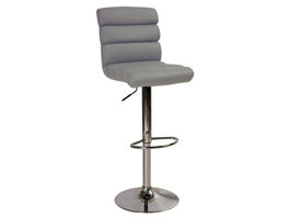 Scaun de bar tapitat cu piele ecologica si picior metalic, Cali-617 Gri / Crom, l42xA42xH99-120 cm