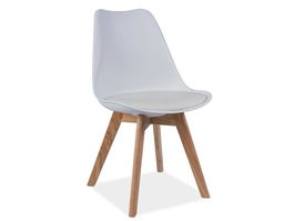 Scaun din plastic, sezut tapitat cu piele ecologica si picioare din lemn, Kristopher Alb / Stejar, l49xA41xH83 cm
