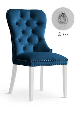 Scaun tapitat cu stofa si picioare din lemn Madame Velvet Bleumarin / Alb, l51xA63xH99 cm