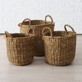 Set 3 cosuri pentru depozitare, din alge marine Sophy Natural, Ø40xH42 cm / Ø35xH40 cm / Ø30xH37 cm