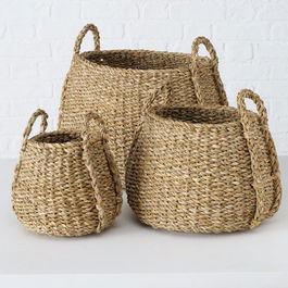 Set 3 cosuri pentru depozitare, din alge marine Sophy Small Natural, Ø34xH35 cm / Ø24xH30 cm / Ø16xH25 cm