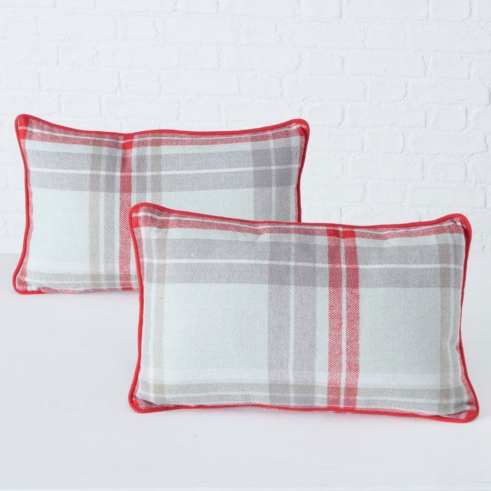 Perna decorativa din bumbac Karolina Rosu / Bej / Gri, Modele Asortate, L50xl30 cm
