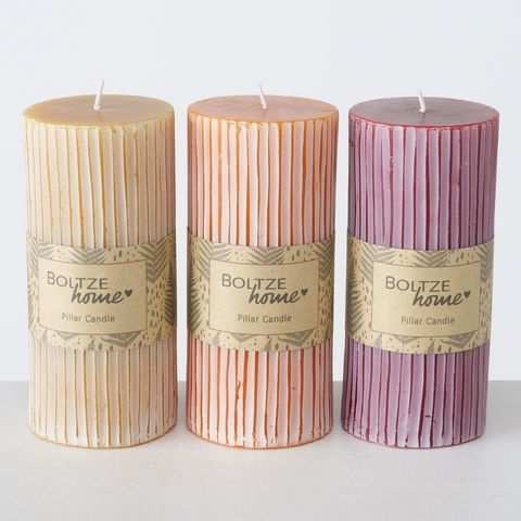 Set 3 Lumanari Decorative Lamea Big, Rosu/Galben/Portocaliu, din Ceara, Timp de Ardere 40H, Rotunde Ø7xH15 cm