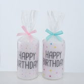 Set 2 Lumanari Aniversare Happy Birthday, Alb, din Ceara, Rotunde Ø7xH14 cm