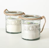 Set 2 Lumanari Decorative Rosely, Alb, din Ceara in Pahar de Sticla, 3 Fitile, Timp de Ardere 55H, Rotunde Ø14xH17 cm