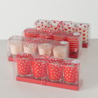 Set 16 Lumanari Decorative Lola, Alb/Rosu, din Ceara in Pahar de Sticla, Rotunde Ø5xH6 cm