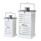 Set 2 felinare decorative din lemn Ahoi Alb, L25xl25xH53 cm / L18xl18xH38 cm