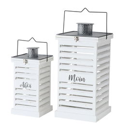 Set 2 felinare decorative din lemn Ahoi Alb, L25xl25xH53 cm / L18xl18xH38 cm