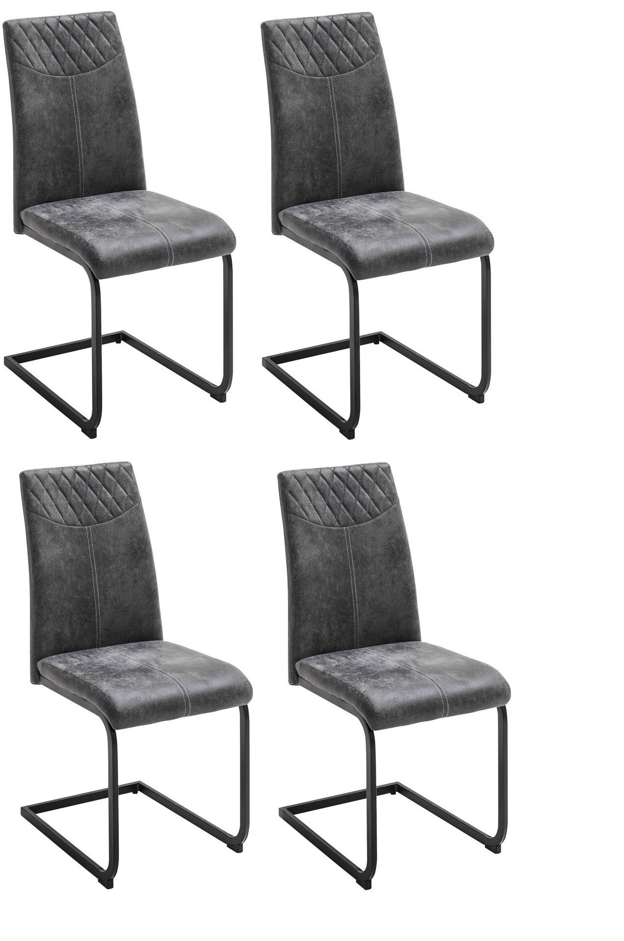 Set 4 scaune tapitate cu stofa si picioare metalice, Aosta Antracit / Negru, l42xA59xH95 cm