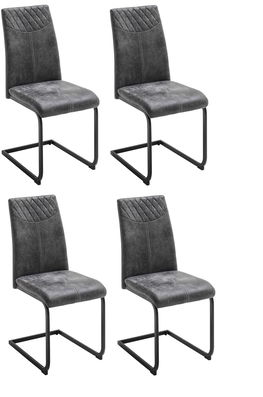 Set 4 scaune tapitate cu stofa si picioare metalice, Aosta Antracit / Negru, l42xA59xH95 cm