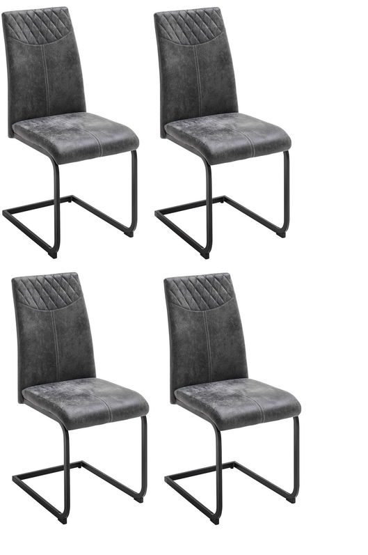 Set 4 scaune tapitate cu stofa si picioare metalice, Aosta Antracit / Negru, l42xA59xH95 cm
