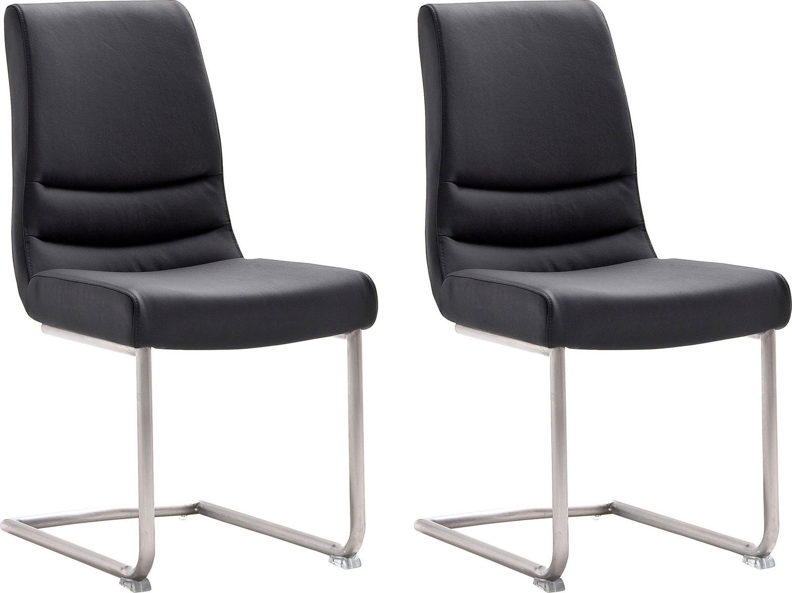 Set 2 scaune tapitate cu piele si picioare metalice, Montera Swing Negru / Crom, l45xA63xH90 cm