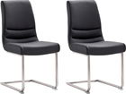 Set 2 scaune tapitate cu piele si picioare metalice, Montera Swing Negru / Crom, l45xA63xH90 cm