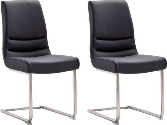 Set 2 scaune tapitate cu piele si picioare metalice, Montera Swing Negru / Crom, l45xA63xH90 cm