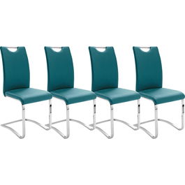 Set 4 scaune tapitate cu piele ecologica si picioare metalice, Koeln Petrol / Crom, l43xA57xH100 cm