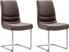 Set 2 scaune tapitate cu piele si picioare metalice, Montera Swing Maro / Crom, l45xA63xH90 cm
