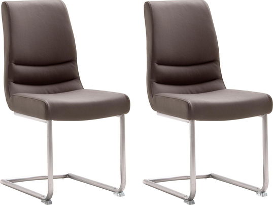 Set 2 scaune tapitate cu piele si picioare metalice, Montera Swing Maro / Crom, l45xA63xH90 cm