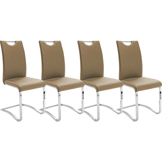 Set 4 scaune tapitate cu piele ecologica si picioare metalice, Koeln Capuccino / Crom, l43xA57xH100 cm