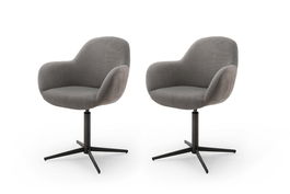 Set 2 scaune rotative tapitate cu stofa si piele ecologica, cu picioare metalice, Melrose Capuccino / Negru, l64xA64xH88 cm