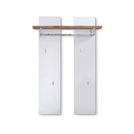 Cuier cu sina si etajera din MDF si metal, Romina Alb / Stejar, l91xA25xH135 cm