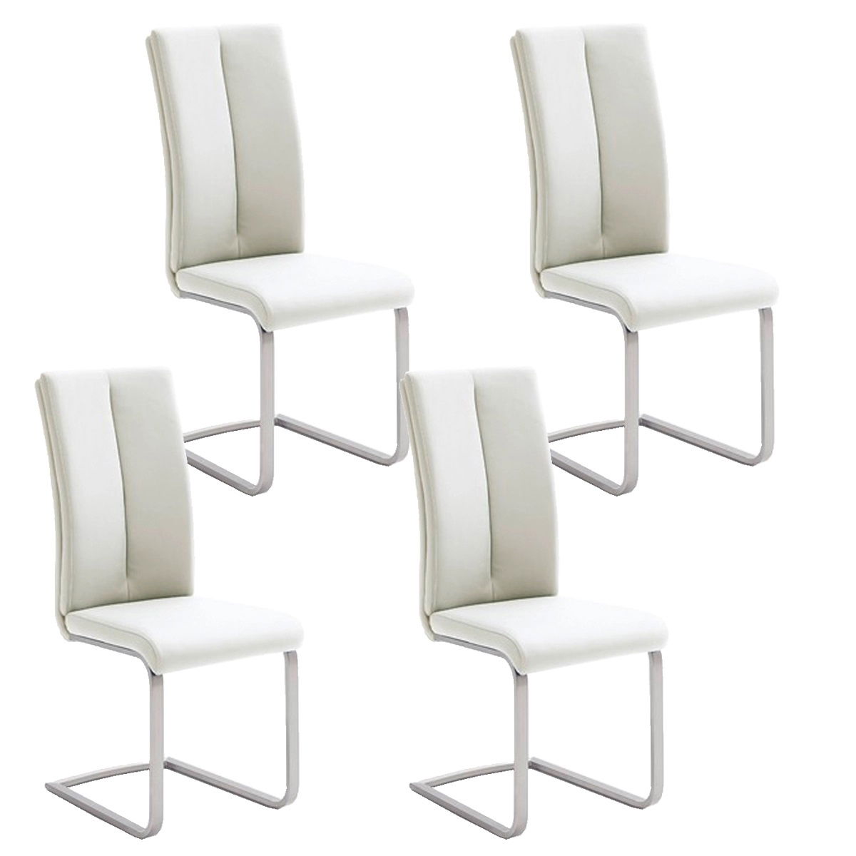 Set 4 scaune tapitate cu piele ecologica si picioare metalice, Paulo II Alb / Crom, l42xA61xH104 cm