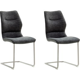 Set 2 scaune tapitate cu stofa si piele ecologica, cu picioare metalice, Orlando Swing Antracit / Crom, l46xA63xH92 cm