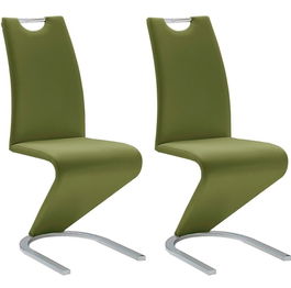 Set 2 scaune tapitate cu piele ecologica si picioare metalice, Amado Verde Olive / Crom, l45xA62xH102 cm
