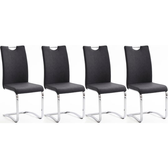 Set 4 scaune tapitate cu piele ecologica si picioare metalice, Tia Antracit / Crom, l43xA57xH100 cm
