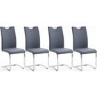 Set 4 scaune tapitate cu piele ecologica si picioare metalice, Tia Gri Bleu / Crom, l43xA57xH100 cm