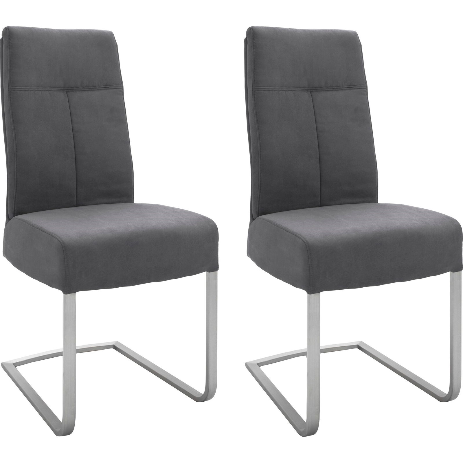 Set 2 scaune tapitate cu piele ecologica si picioare metalice, Talena Antracit / Gri, l47xA64xH104 cm