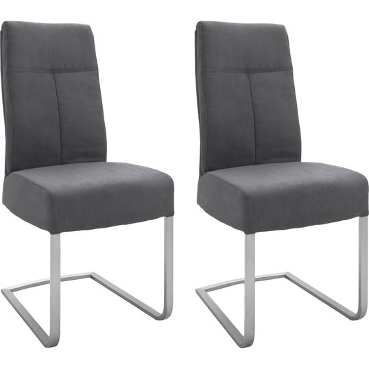 Set 2 scaune tapitate cu piele ecologica si picioare metalice, Talena Antracit / Gri, l47xA64xH104 cm