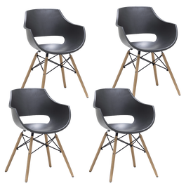 Set 4 scaune din plastic cu picioare de lemn Rockville Gri / Fag, l57xA58xH80 cm