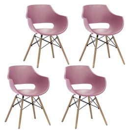 Set 4 scaune din plastic cu picioare de lemn Rockville Roz / Fag, l57xA58xH80 cm