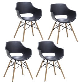 Set 4 scaune din plastic cu picioare de lemn Rockville Negru / Fag, l57xA58xH80 cm