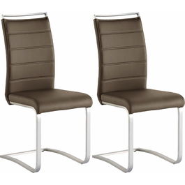 Set 2 scaune tapitate cu piele ecologica si picioare metalice, Pescara Maro / Crom, l42xA56xH102 cm