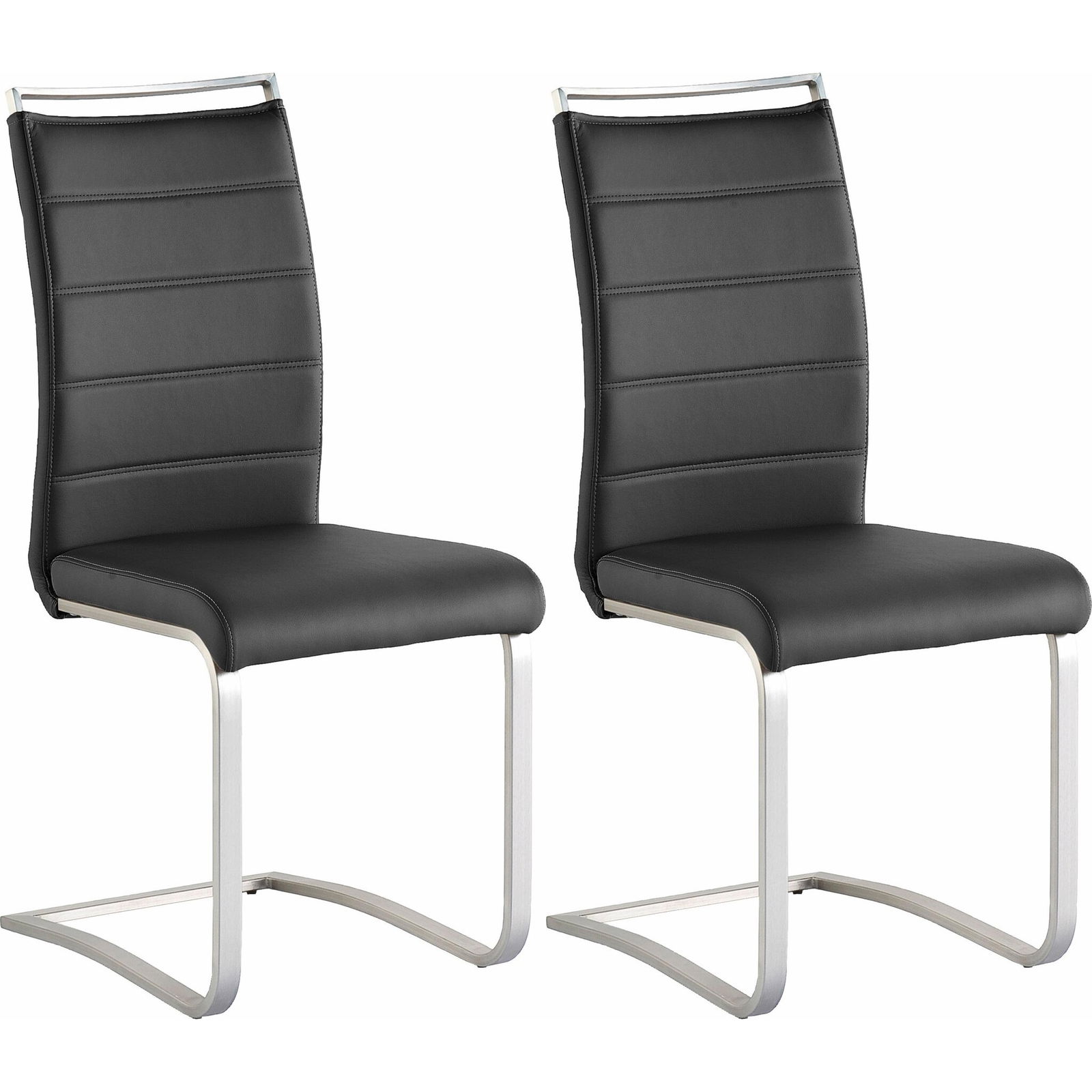 Set 2 scaune tapitate cu piele ecologica si picioare metalice, Pescara Negru / Crom, l42xA56xH102 cm