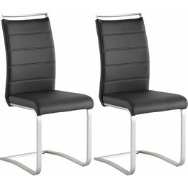 Set 2 scaune tapitate cu piele ecologica si picioare metalice, Pescara Negru / Crom, l42xA56xH102 cm
