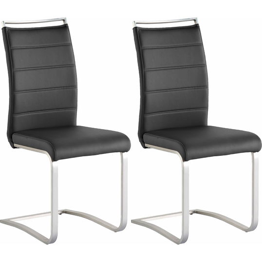 Set 2 scaune tapitate cu piele ecologica si picioare metalice, Pescara Negru / Crom, l42xA56xH102 cm