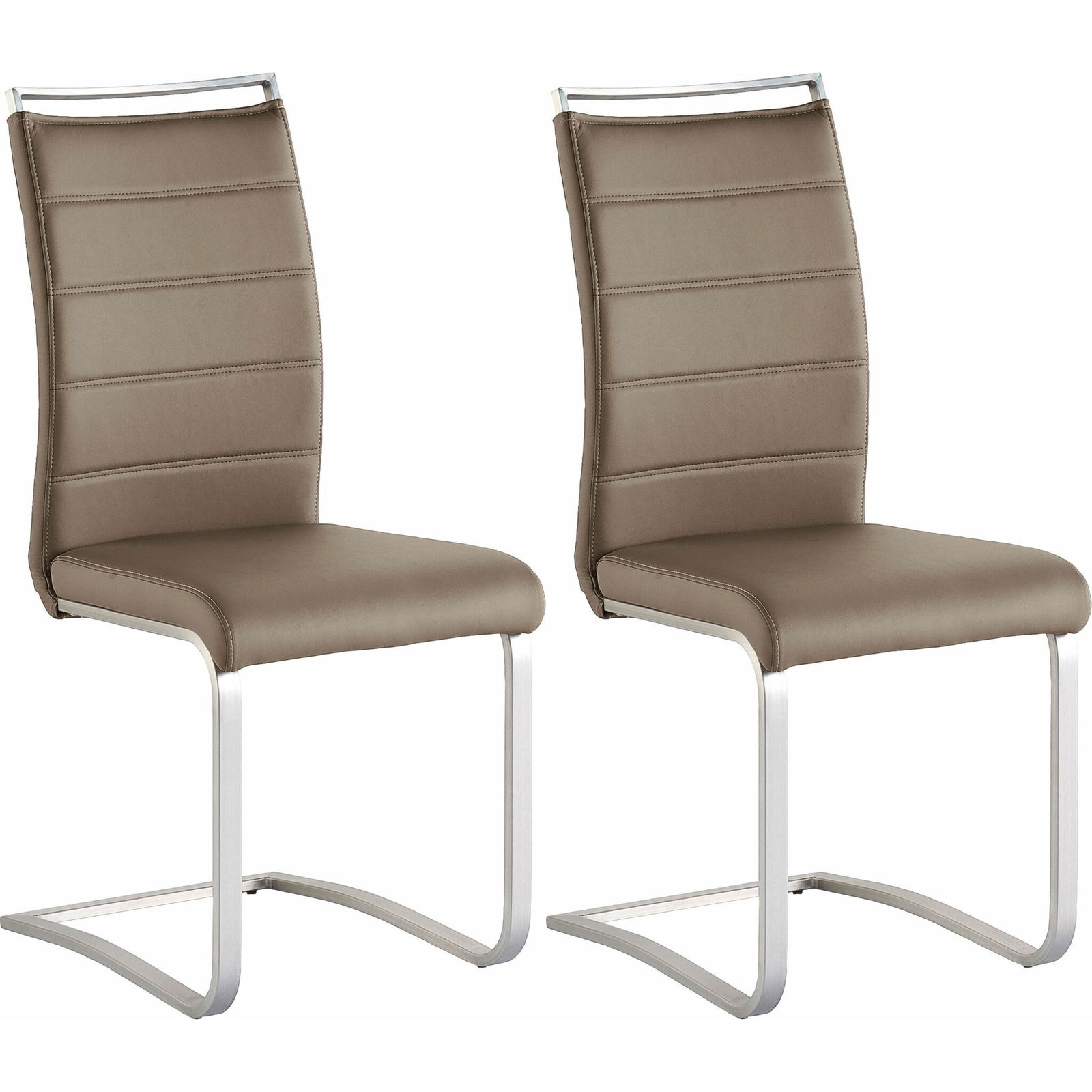 Set 2 scaune tapitate cu piele ecologica si picioare metalice, Pescara Capuccino / Crom, l42xA56xH102 cm